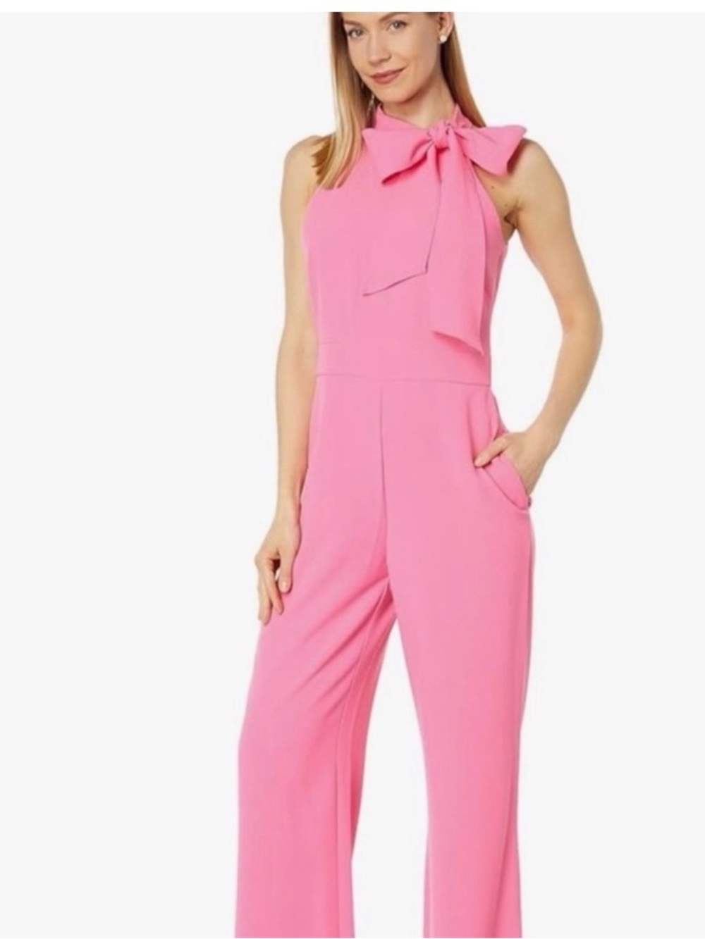 Vince Camuto Pink Sleeveless Wide-Leg Jumpsuit with Neck Tie - Picture 3 of 9